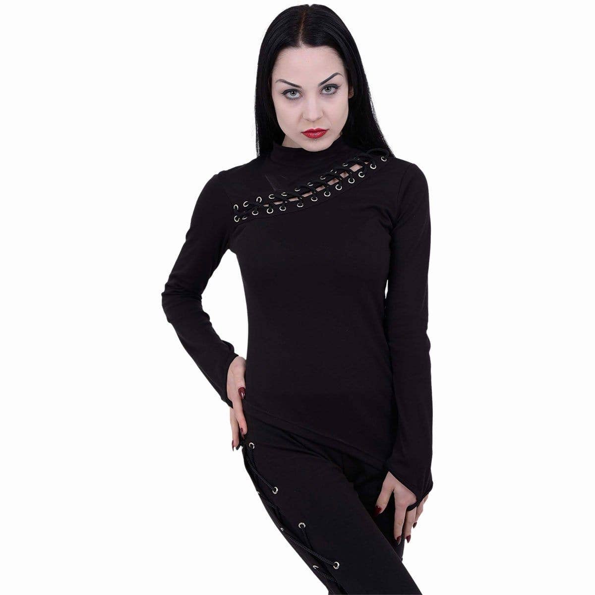 Slant Lace Up Long-sleeved Top