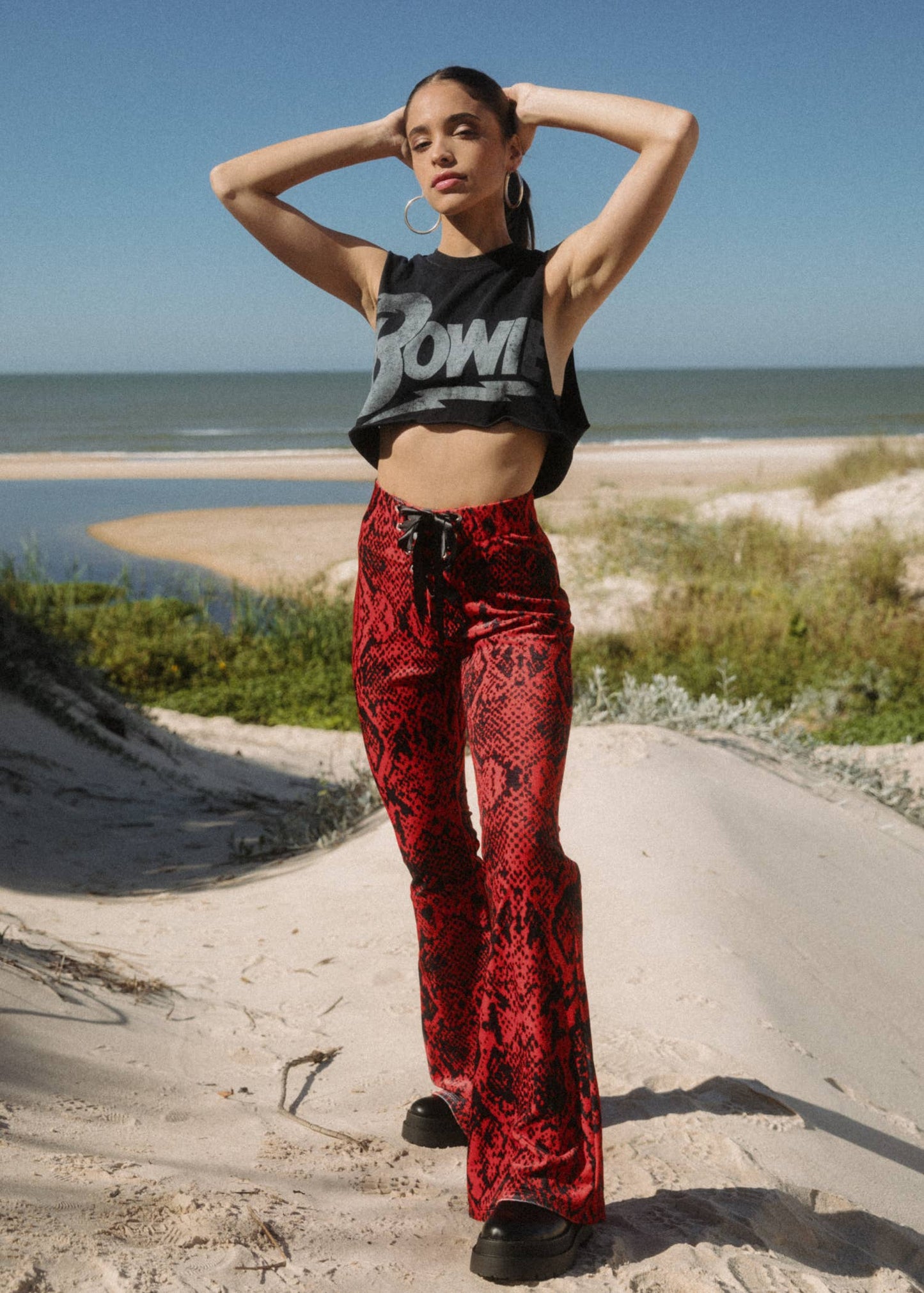 Snake Print Velvet Bell Bottom Pants Snakeskin Flare Pants