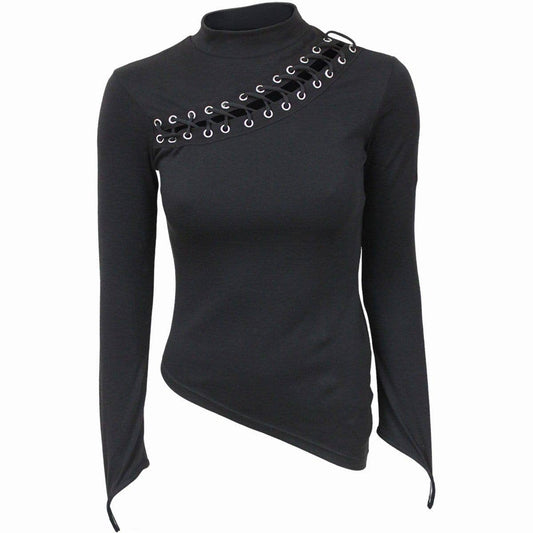 Slant Lace Up Long-sleeved Top