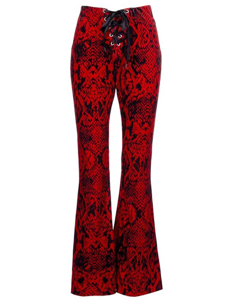 Snake Print Velvet Bell Bottom Pants Snakeskin Flare Pants