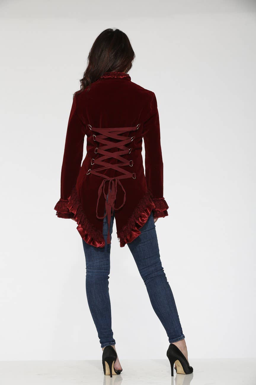 30101 Burgundy Velvet Tailed Jacket